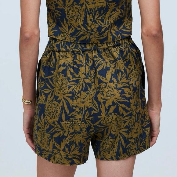 NWT Madewell Clean Pull-On Shorts In 100% Linen Deep Shadow Floral Size Medium - Picture 2 of 8
